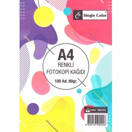 Single Color A4 Renkli Fotokopi Kağıdı 80gr 100 Adet